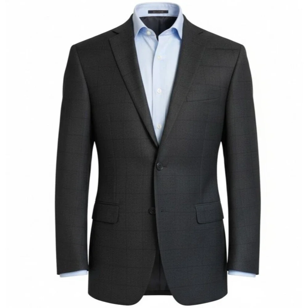 CALVIN KLEIN Mens Blazer 40R Two Button Sport Coat Jacket Gray Fleece Wool Plaid